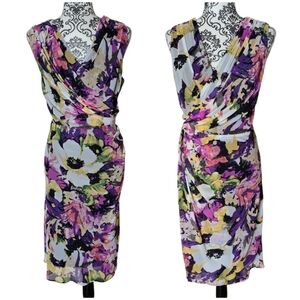 Adrianna Papell sleeveless floral faux wrap dress size 14